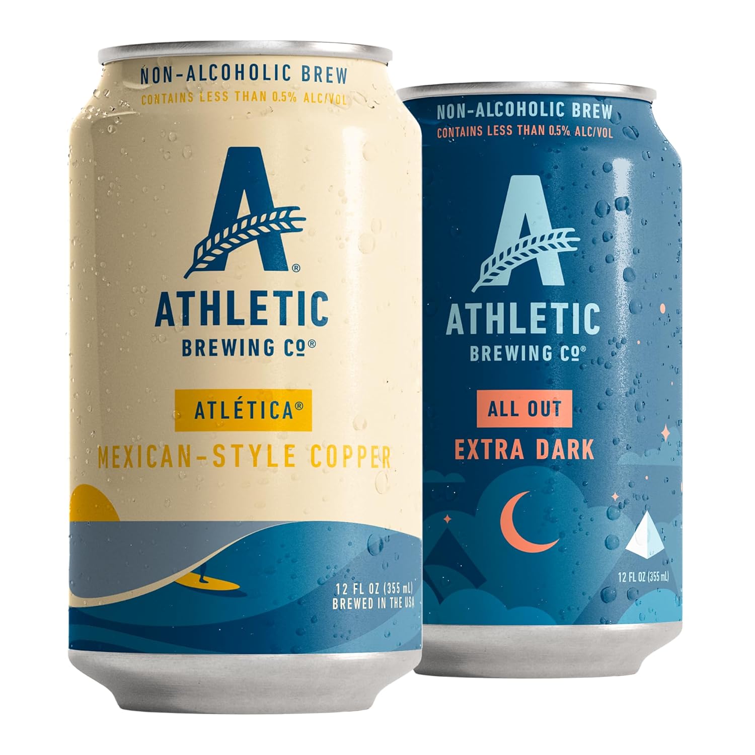 Athletic Brewing Company Craft Non Alcoholic Beer, Vegan Mexican-Style Copper & Extra Dark Brew, Low Calorie Brews, 6 Atlética, 6 All Out, 12 Pack, 12 FL Oz Cans