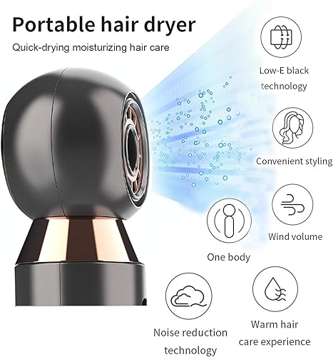 Miniatura 4 de Secador de pelo profesional de 800 W, ligero y compacto, secador de pelo de flujo potente para viajes y hogar, boquilla concentradora gris