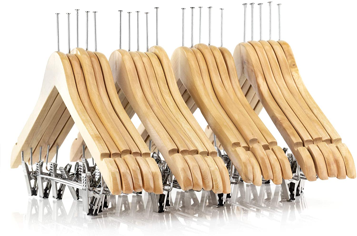 Tradineur - Gruccia in legno Hotel Antifurto con Pinze e Anelli 45 cm (100)