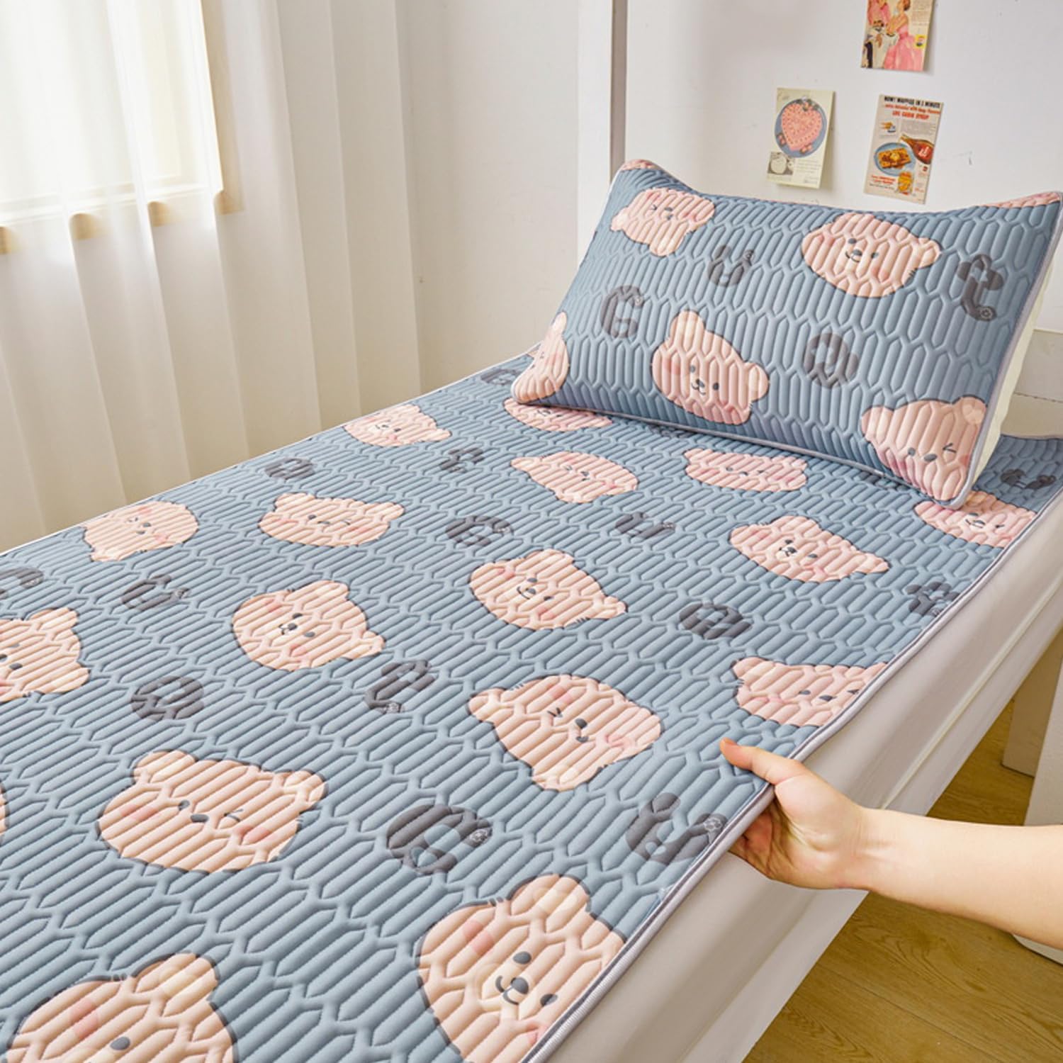 Y,0.9 * 2.0m,LDLCYCN Twin Size Cooling Mattress Protector with 4 Elastic Band Student Dormitory Thin Mattress Cover Portable Foldable Mattress Topper Latex Summer Mattress Pad Cover