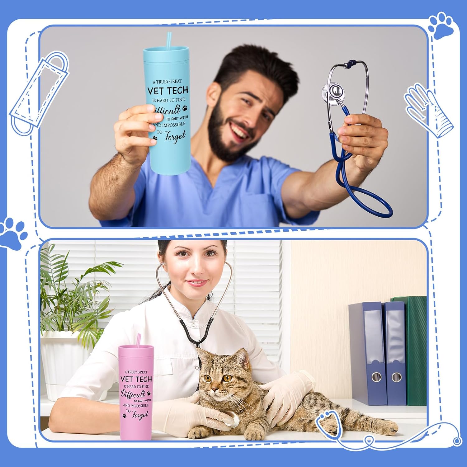 Bokon 6 Pack Veterinary Appreciation Gifts Vet Tech Tumbler Gift 12oz Plastic Reusable Cup with Lid and Straw Inspirational Veterinarian Gift for Veterinary Technician Graduation Birthday - Image 6