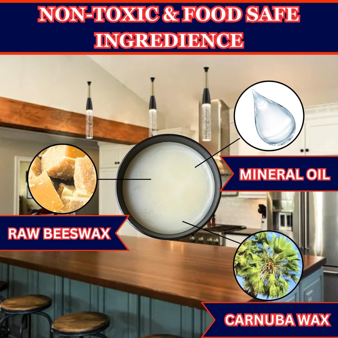 Z's Wood Nectar Bundle – 16oz Food-Grade Mineral Oil, 9oz Wood Wax & Conditioner, and Premium Wooden Applicator with 10 Reusable Sponges – Complete Care Kit for Cutting Boards, Butcher Blocks, Counter