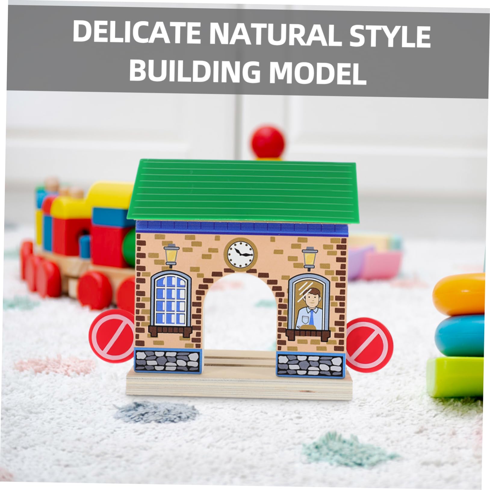 IMIKEYA de Gare décoratif Voie ferrée Trains de Station de Jeu modèle de Station de Simulation de Gare pour Les Enfants modèle de de Bricolage de Bois