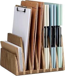 KIRIGEN Dokumentenhalter Holz, 7 Fächer Schreibtisch-Organizer aus Paulownia-Holz, 2,5 cm Fachabstand, Briefsortierer für Post, Hefte, dünne Mappen und Broschüren, Dunkelbraun, 26,3 x 25,2 x 18 cm