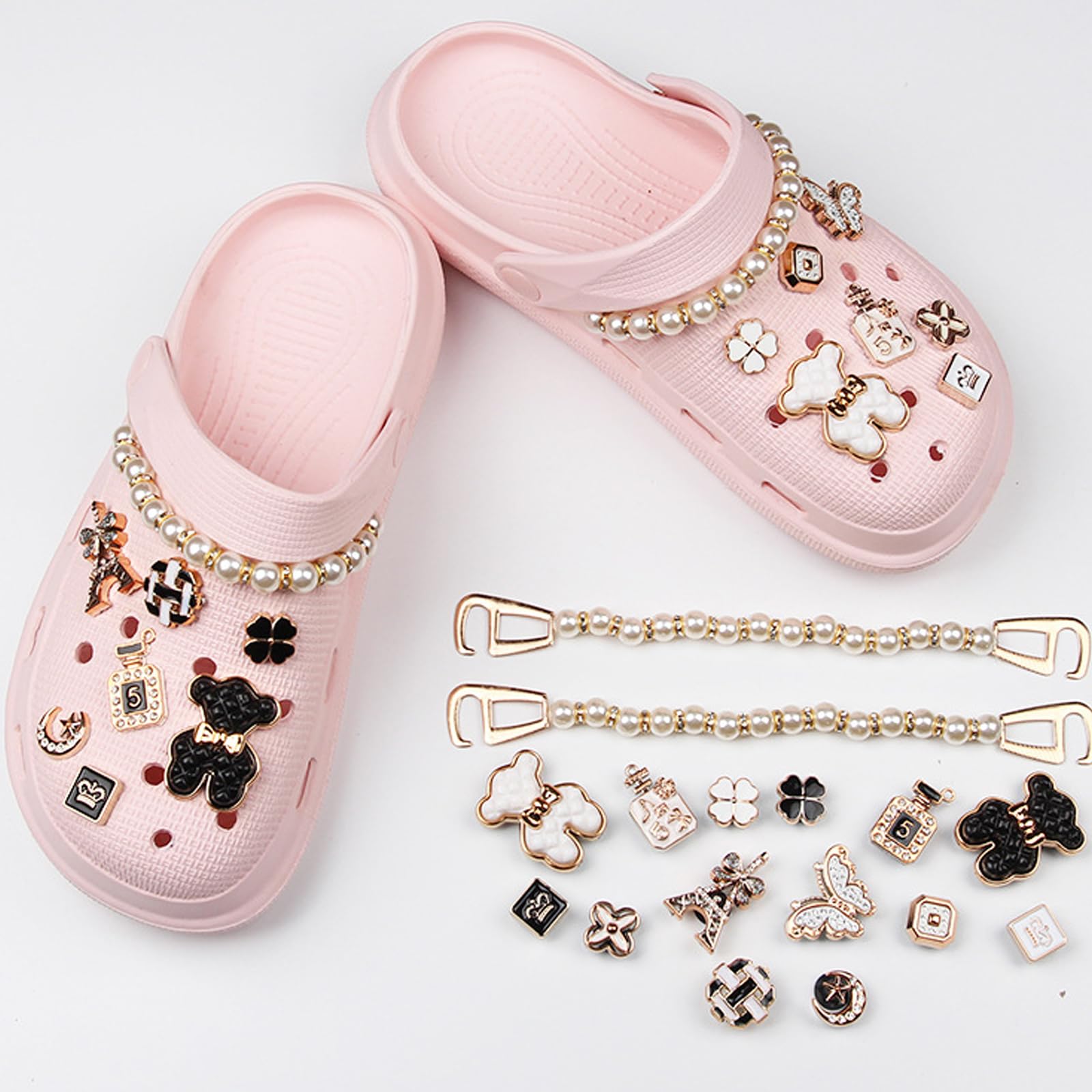 Juego de 16 abalorios para zapatos, color dorado, esmaltado con purpurina, para fabricación de joyas, alfileres extraíbles para zapatos
