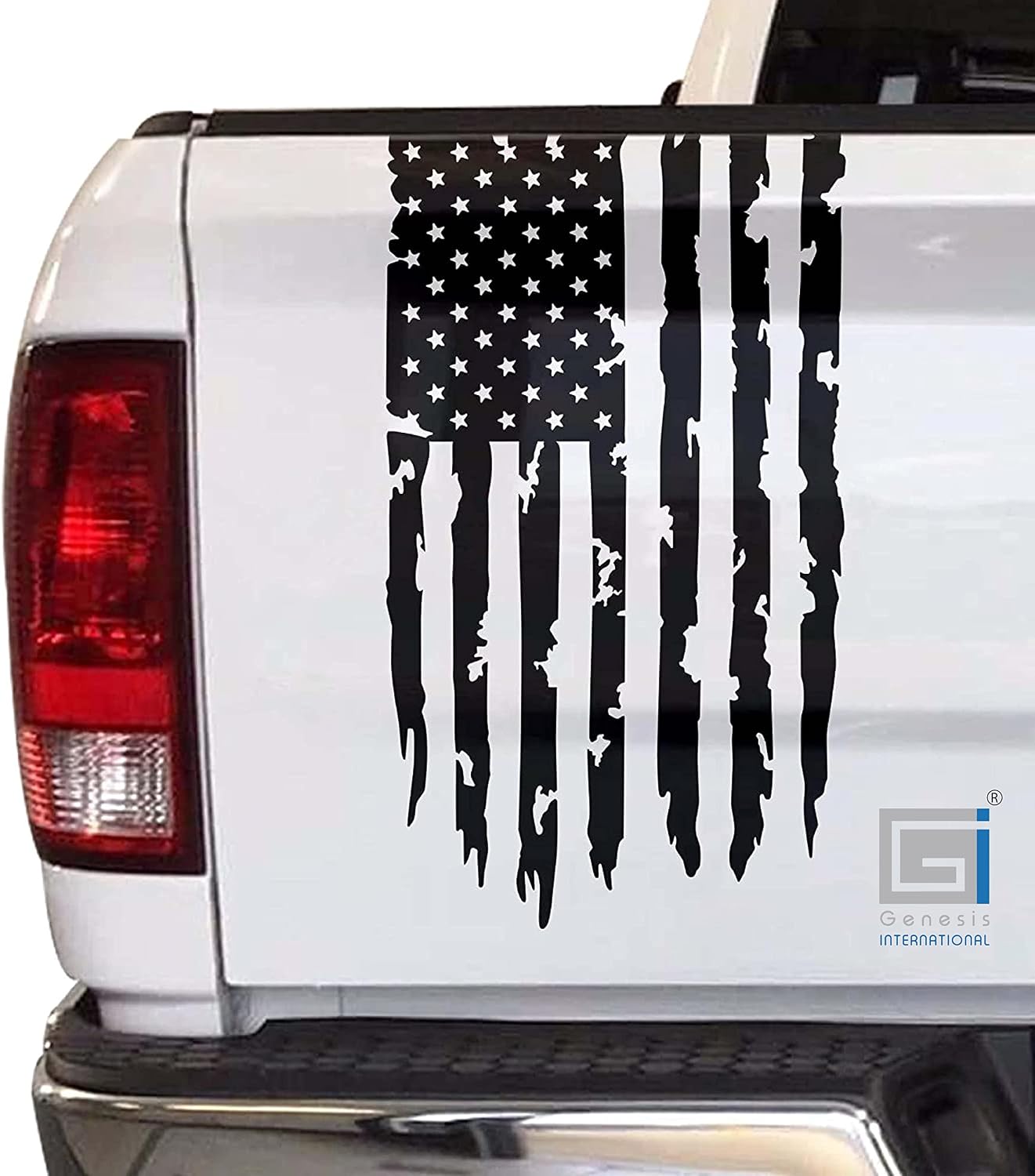 Distressed American USA US Flag Truck Tailgate Vinyl Decal Compatible with Most Pickup Trucks - Pickup Truck Rear Graphic Car Sticker (11" x 20", Matte Black)