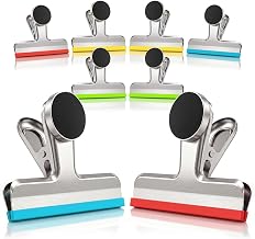HOUSE AGAIN Magnetic Chip Clips, Stainless Steel Chip Bag Clips with Strong Magnet and Silicone Cover, Heavy Duty Food Bag Clips for Kitchen Storage, 8 Pack Color Coded, 3 Inch
