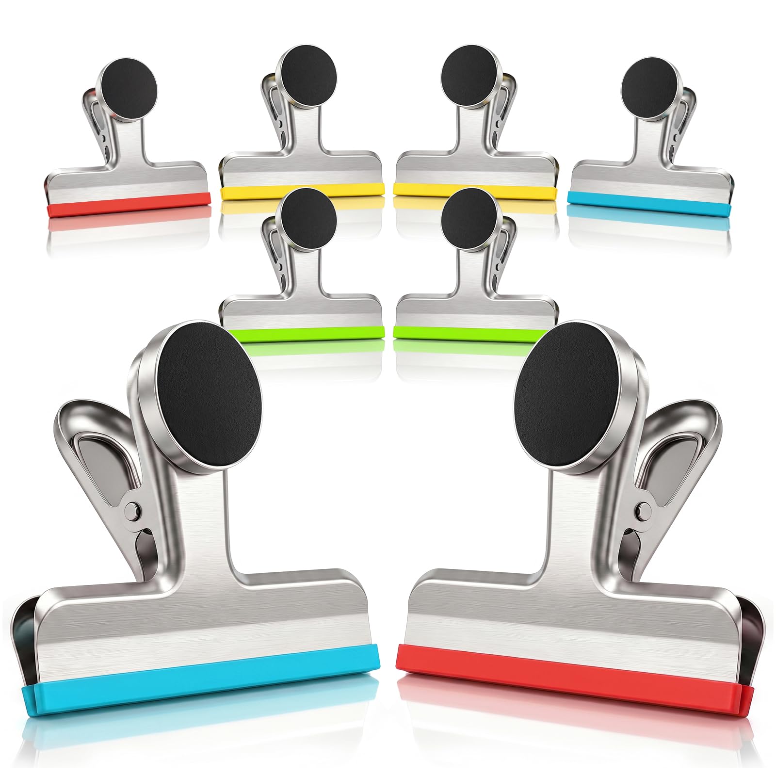 HOUSE AGAIN Magnetic Chip Clips, Stainless Steel Chip Bag Clips with Strong Magnet and Silicone Cover, Heavy Duty Food Bag Clips for Kitchen Storage, 8 Pack Color Coded, 3 Inch