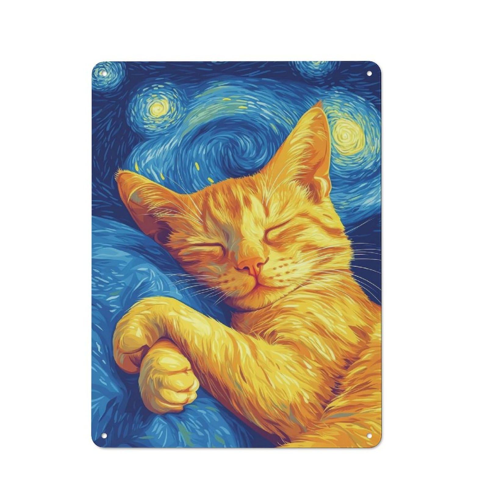 Classic Cat in Starry Night Metal Wall Plaque 40x30cm, Nostalgic Wall Art for Living Room, Hallway, Kitchen Or Cafe