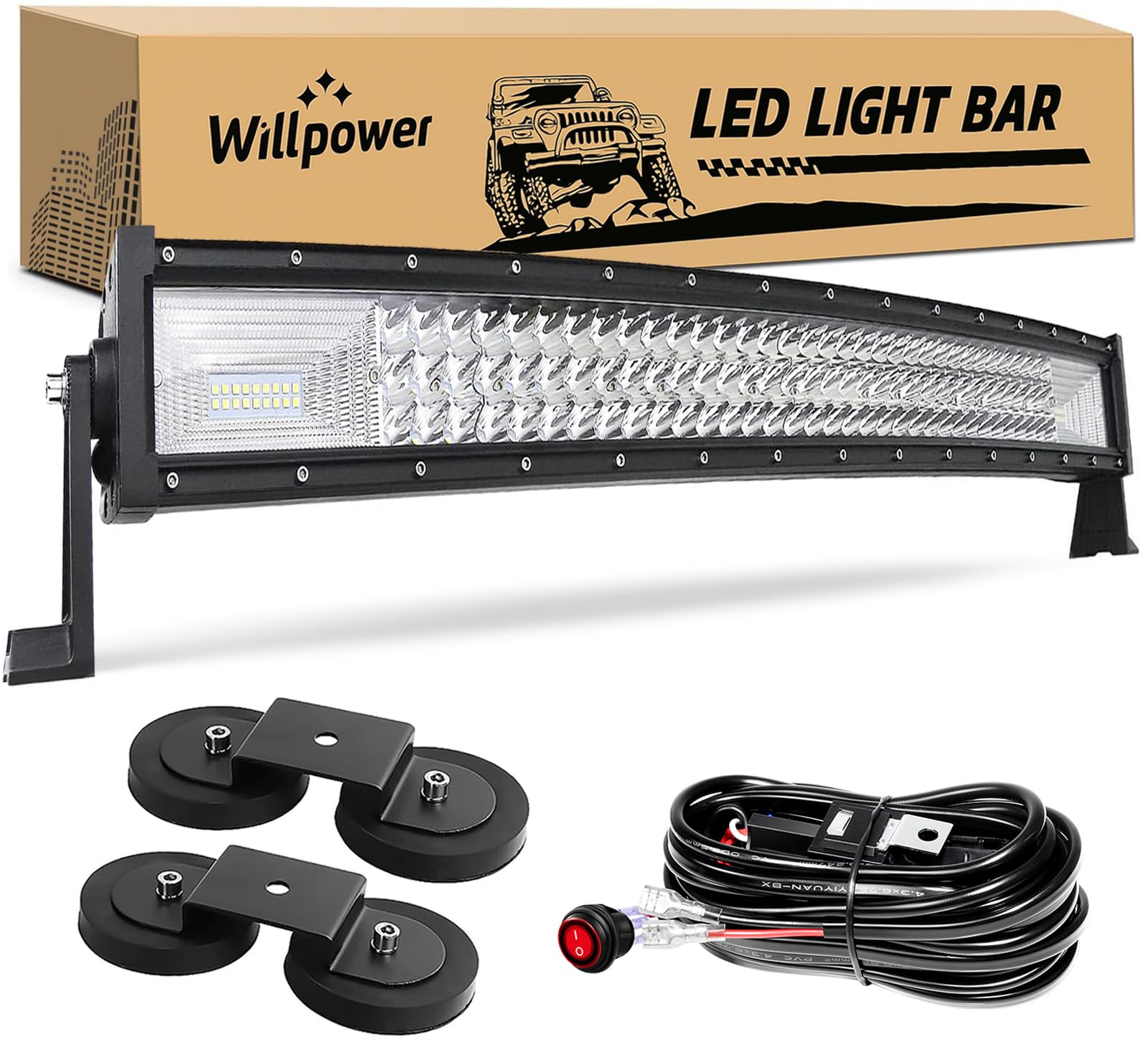 Willpower Listwa LED z uchwytem magnetycznym i okablowaniem 32 cale 405 W kombinacja punktowa i rampy powodziowej LED do 4x4 samochodów ciężarowych ciągników SUV ATV 4x4