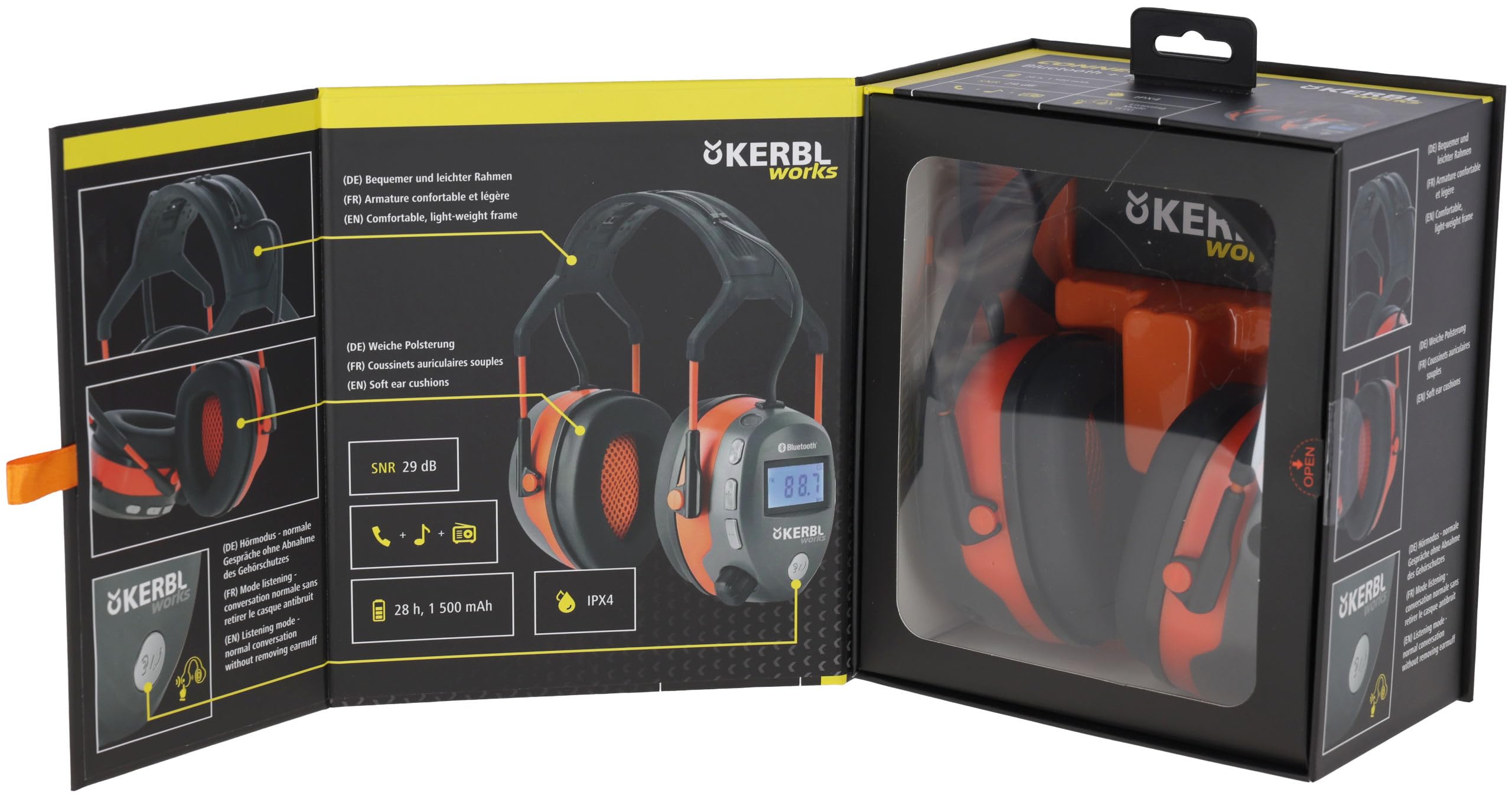 Kerbl Works Multimedialne Ochronniki Słuchu, Nauszniki z Funkcją Radia, Podłączane do Telefonu Komórkowego Przez Bluetooth, z Wbudowanym Mikrofonem do Prowadzenia Rozmów Telefonicznych