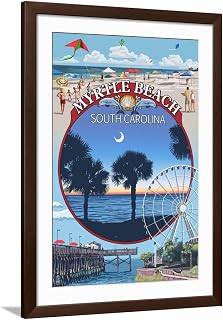 ART.COM Wall Art Print Myrtle Beach, South Carolina - Montage on Brown Frame by Lantern Press, 32" x 44"