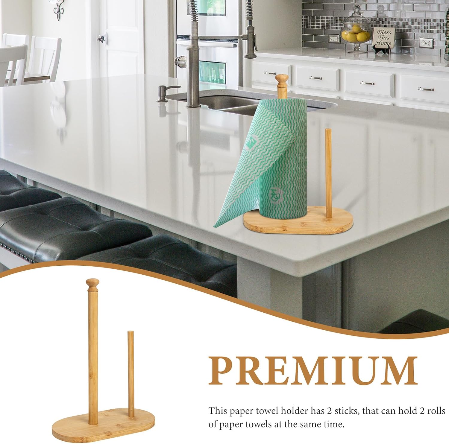 VANZACK Wooden Vertical Paper Towel Holder Stand Countertop Paper Holder Kitchen Tissue Organizer Material Modern Design for Residential and Commercial Use
