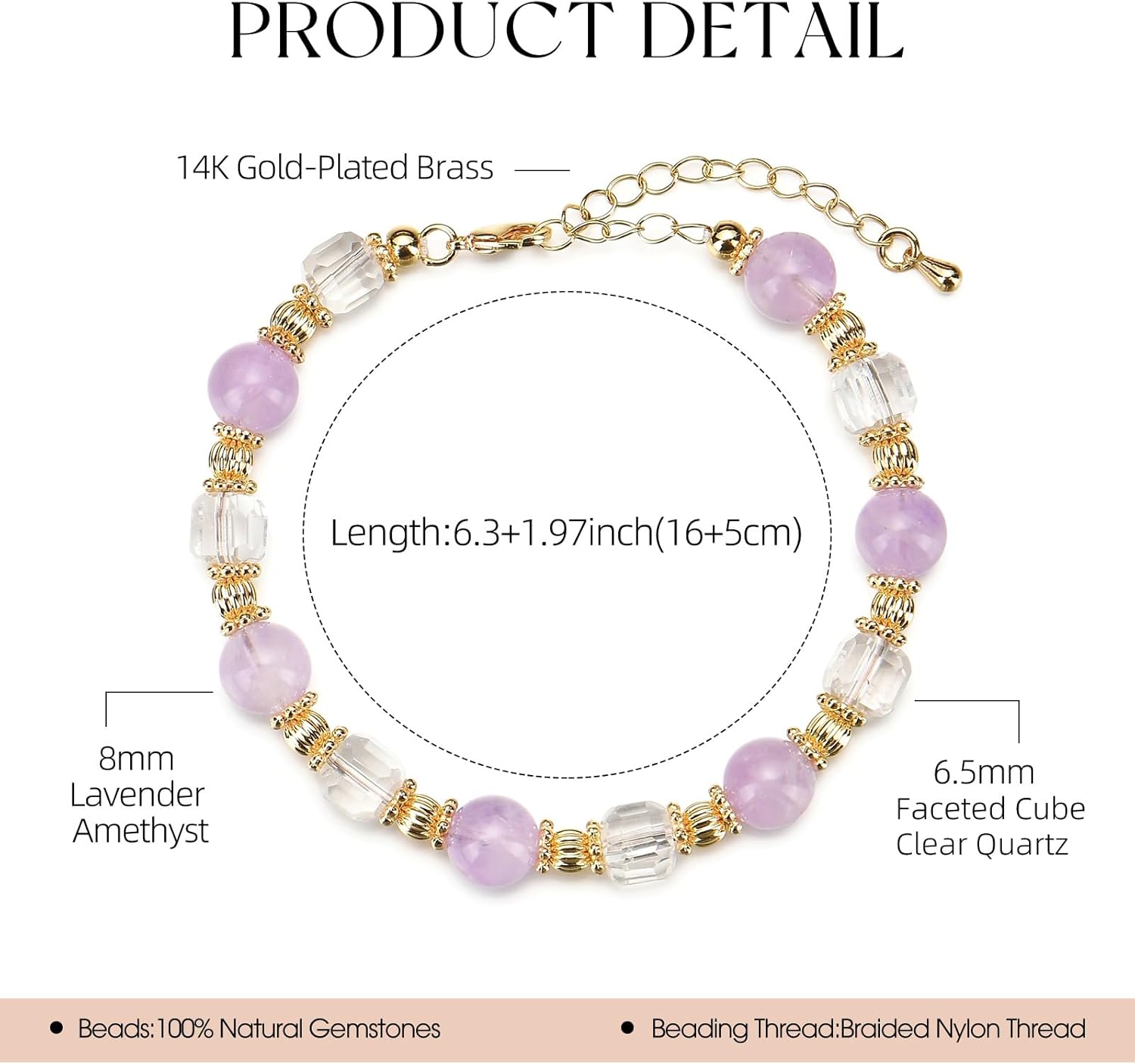 Natural Quartz Crystal Bead Strand Bracelet for Women Gift (Lavender Amethyst) - Image 2