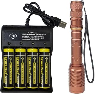 Bright Flashlight, 4-Slot Universal Battery Charger with Four 18650 Batteries, fit for 3.7V Lithium Ion Batteries 18650 18500 17650 16340 14500 25500 22700 21700 Rechargeable Batteries