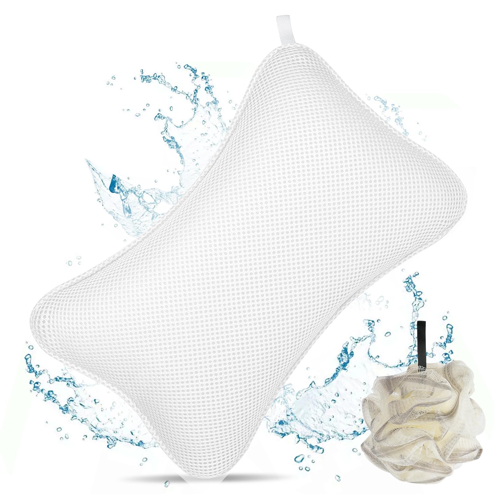 Oreiller de Bain, Oreiller de Bain Ergonomique 3D avec Ventouses Antidérapantes et 1 Boule de Bain, Coussin Baignoire pour Relaxation Optimale du Cou, Blanc(A)