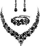 BriLove Bridal Jewellery Set for Wedding Women Austrian Crystal Teardrop Cluster Statement Necklace Dangle Earrings Link Bracelet