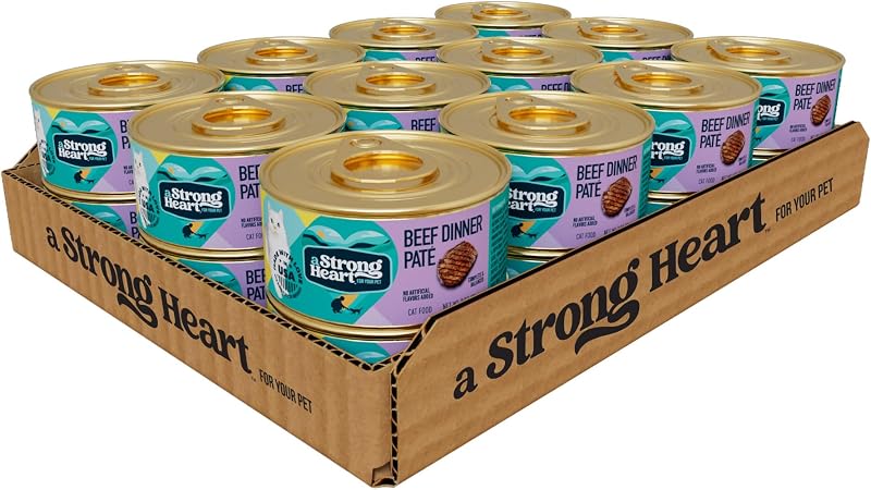 Ração úmida para gatos Strongheart com patê de carne bovina para todas as fases da vida, pacote com 24 latas de 85 g