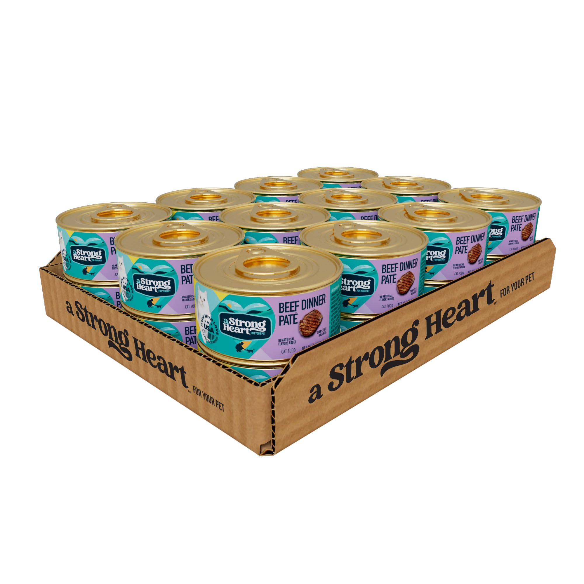 A Strong Heart Canned Wet Cat Food, Beef Dinner Paté - 3 oz Cans (Pack of 24), Made in The USA with Real Beef