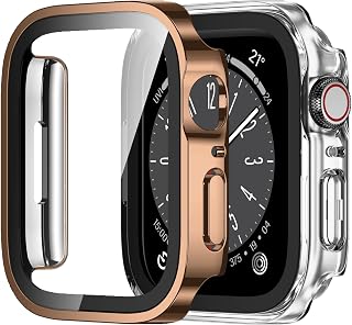 Amizee 2 Pack Compatible for Apple Watch Series 9 Series 8 Series 7 45mm with Built-in Screen Protector, Hard PC Straight Edge Ultra Thin Scratch Protection for iWatch 45mm, Rose Gold/Clear