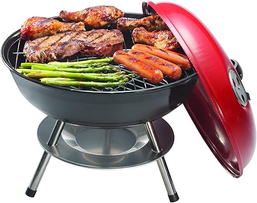Miniatura 4 de OVENTE Parrilla de carbón para barbacoa de 14 pulgadas con sistema de ventilación doble para asar o fumar al aire libre, parrilla portátil perfecta