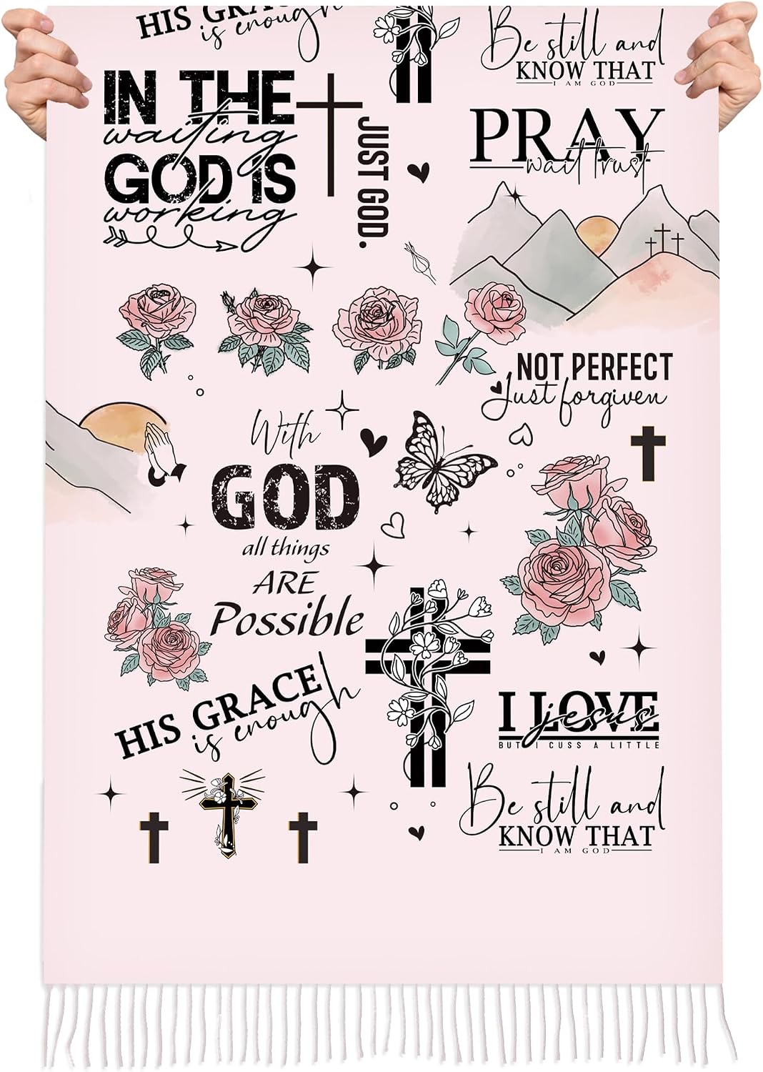Prayer Shawls Scarf for Women Religious Christian Gifts Grandma Mom Inspirational Bible Verse Pashmina Wrap Rose