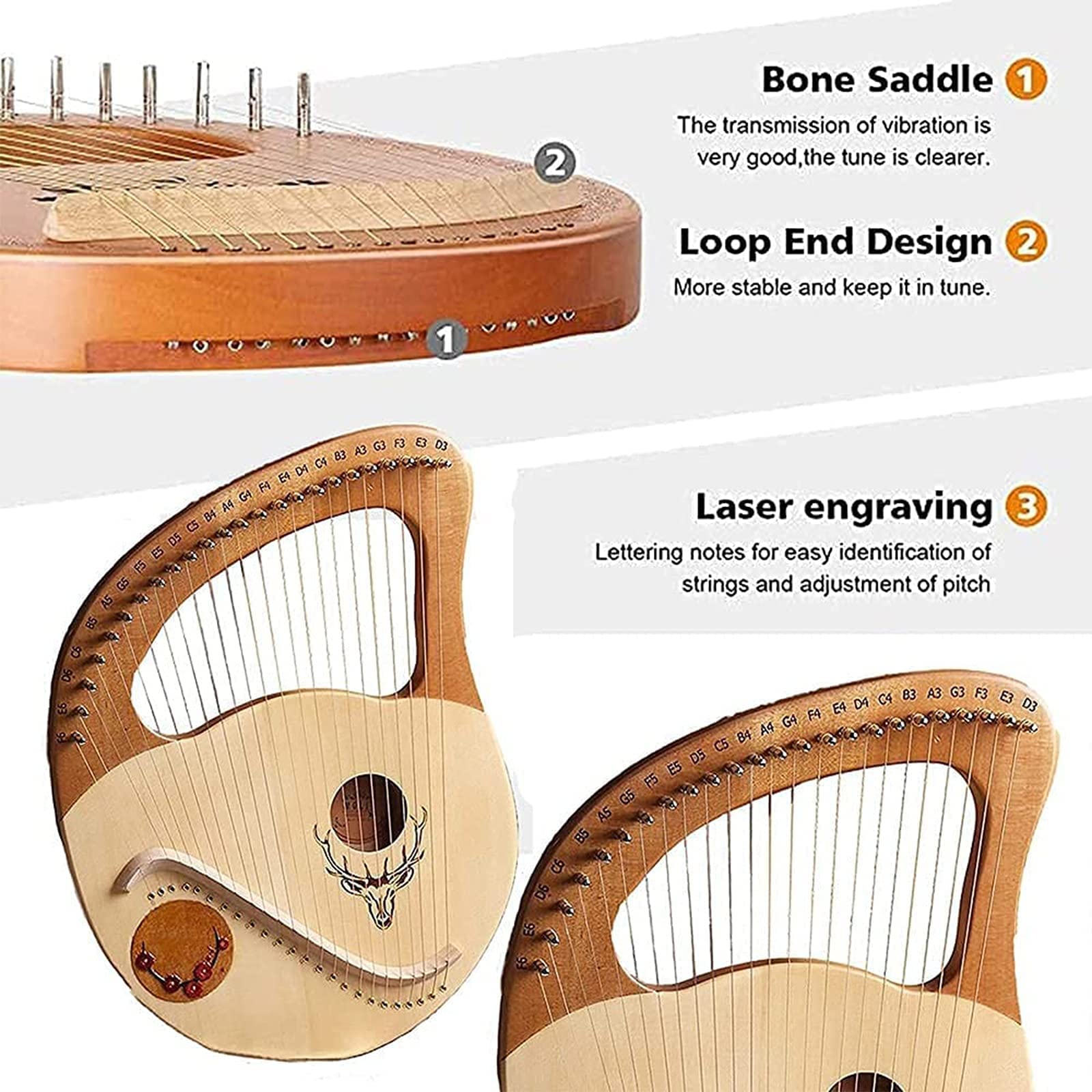 Arpa da giro fatta a mano, arpa lira 21 strumenti arpa in metallo for principianti, strumenti musicali lira arpa in legno di mogano violino greco pianoforte miglior regalo for gli amanti della m