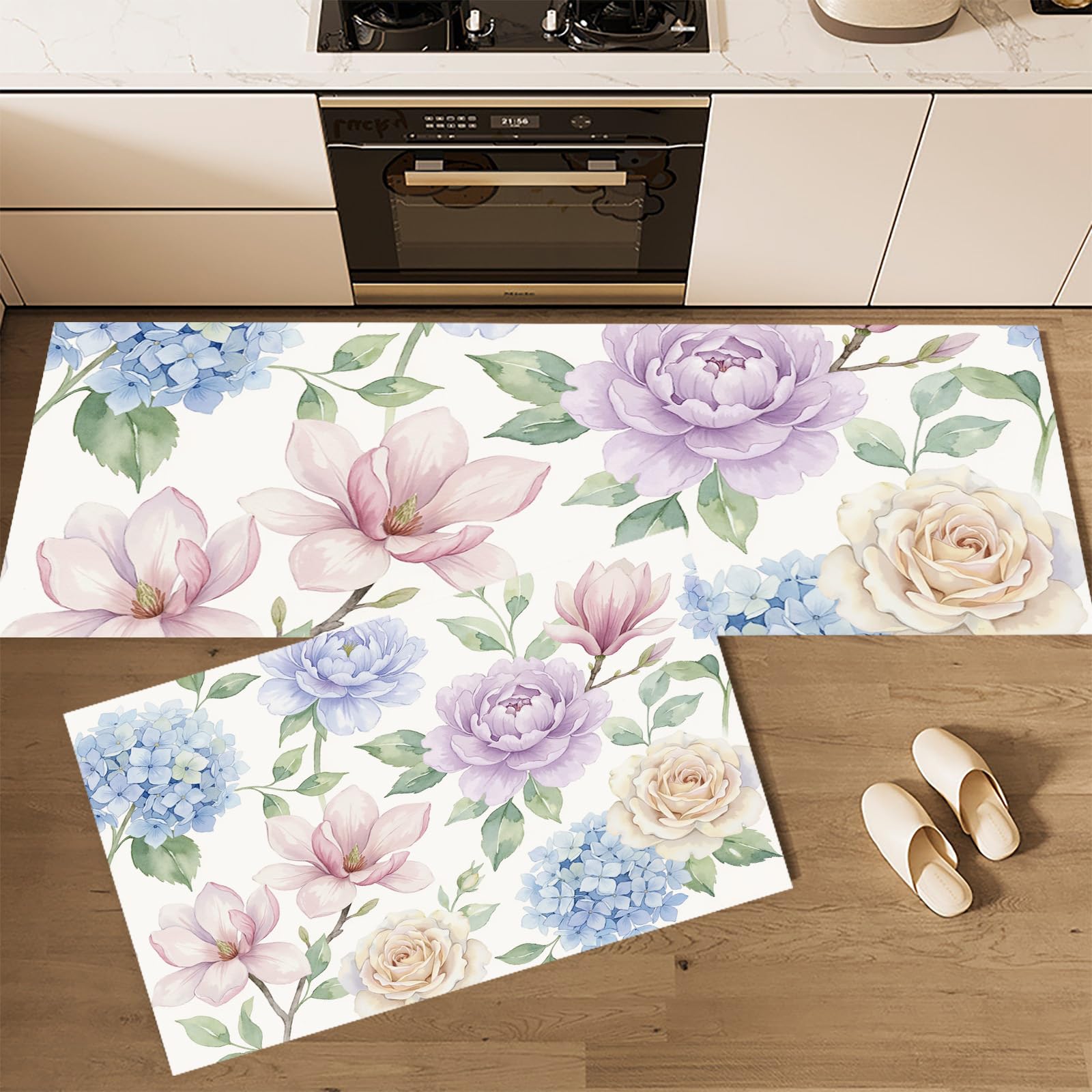 Tapis de cuisine magnolia aquarelle pour une ambiance de style campagnard
