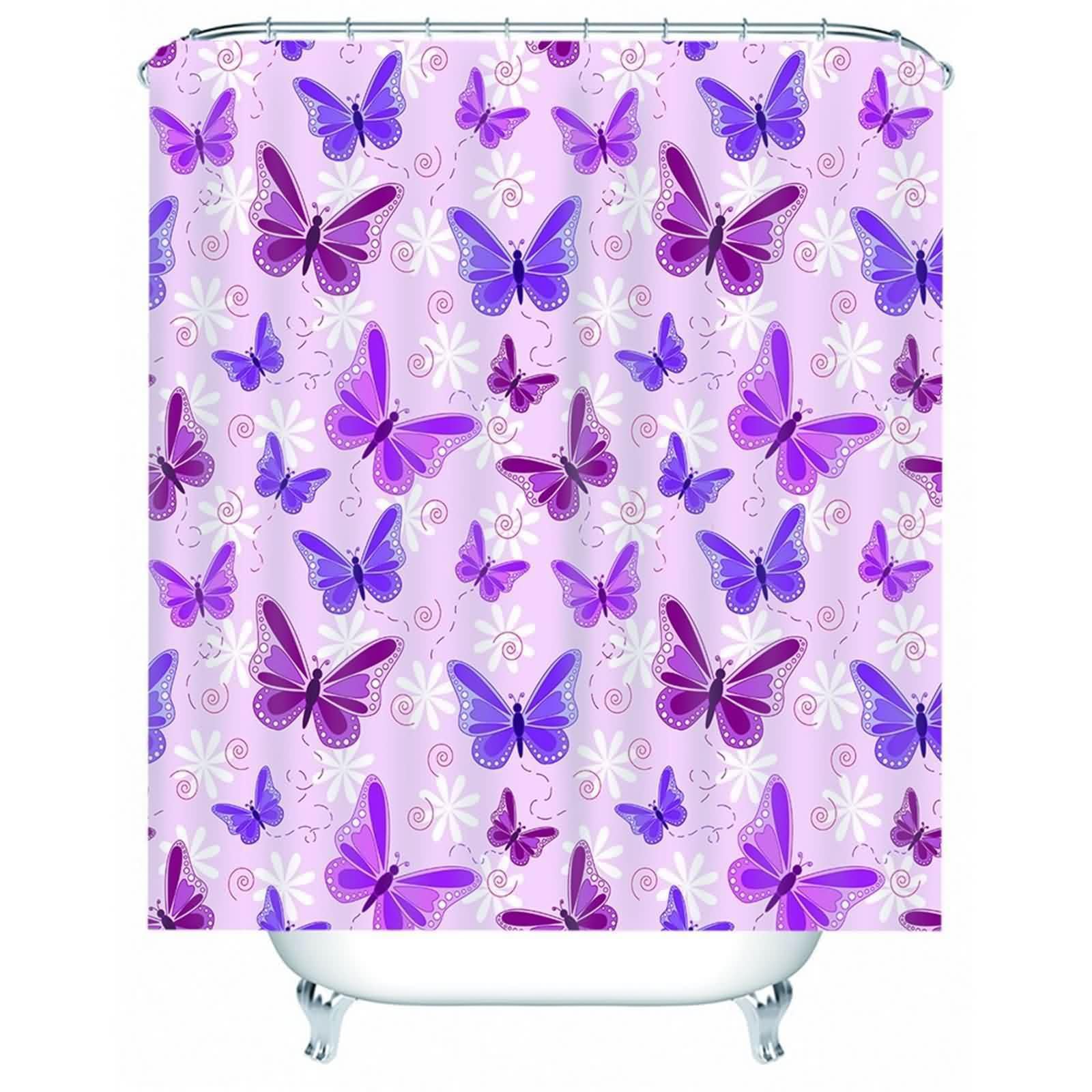 Rideau de douche lavable en polyester violet avec anneaux inclus