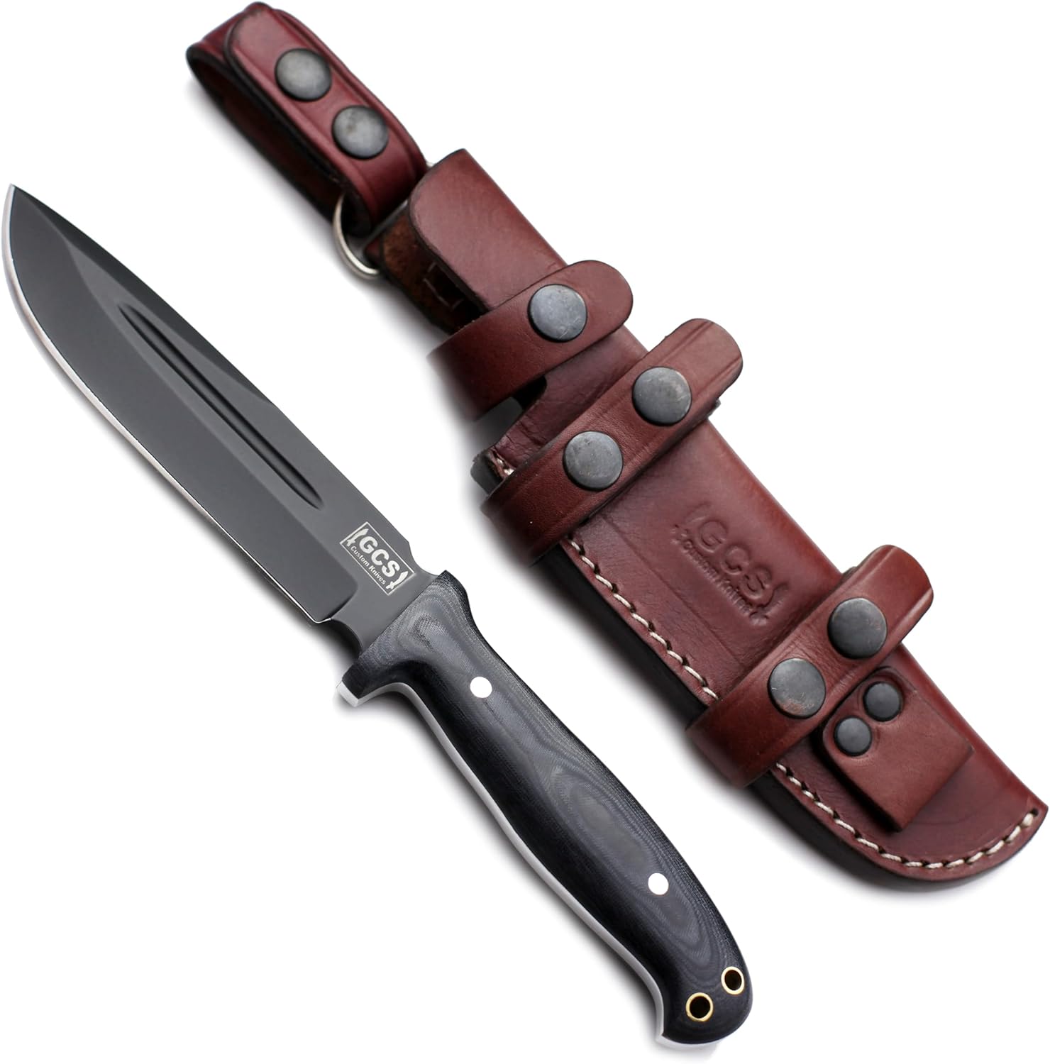 GCS Handmade Micarta Handle D2 Tool Steel Tactical Hunting Knife with leather sheath Full tang blade designed for Hunting Camping Bushcraft & EDC GCS 244
