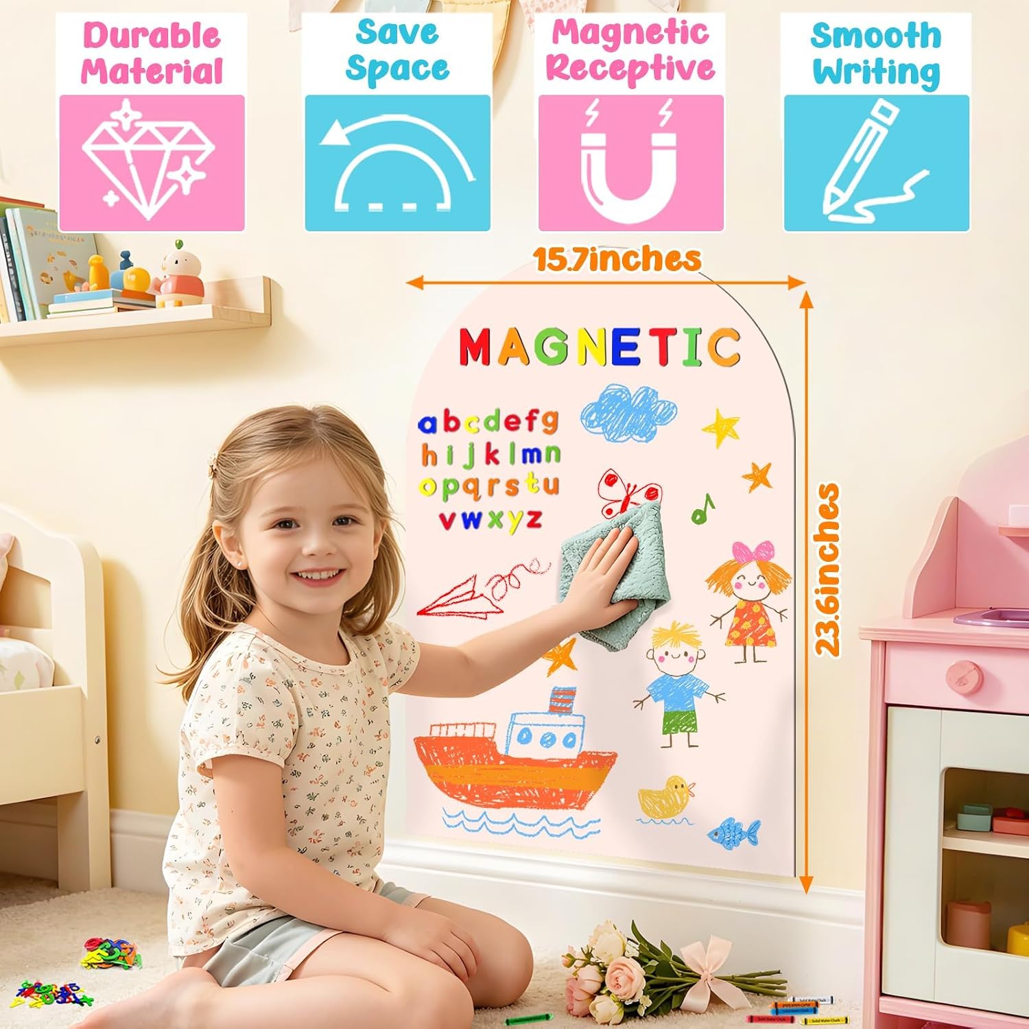Arch Magnetic Wall Decal Magnet Board for Kids Playwall Peel and Stick Pink image 2