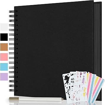 AIOR Scrapbook 10x10 Inch Scrapbook Album 80 Pages Hardcover Black Thick Kraft Paper DIY Scrapbook Photo Album Memory Book، Scrap Book ألبومات الصور للأطفال زوجين زفاف العائلة