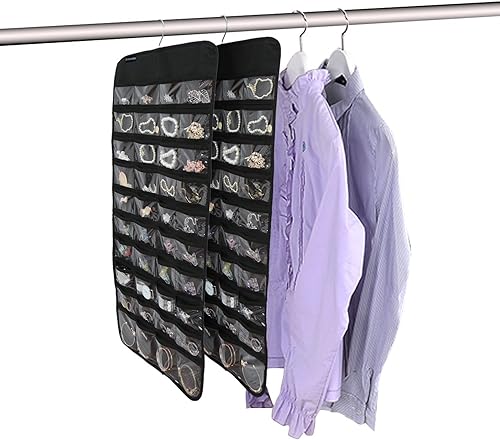 Miniatura 67 de BB Brotrade Organizador colgante de joyas, organizador de accesorios, organizador de 56 bolsillos para guardar joyas (Beige-56 bolsillos)