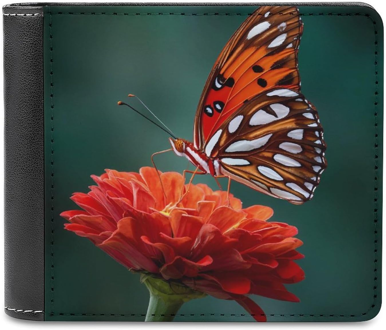 Beautiful Butterfly on Flower Novelty Wallet Soft Slim Front Pocket Bifold Purse with ID Credit Card Holder
