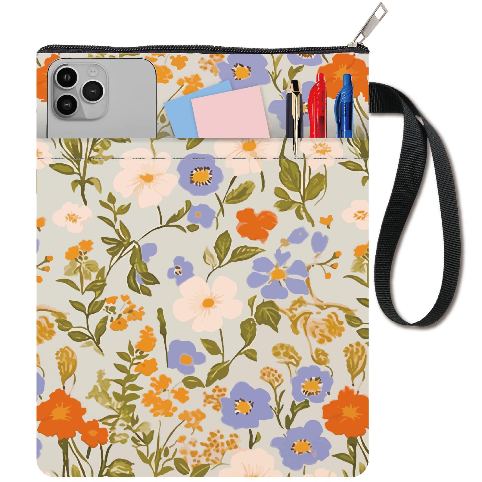 CRASPIRE 11x8.6In Book Sleeve Leaves Wildflower Protector Bookcovers Paperbacks Washable Fabric Cloth Pouch Handle with Zipper Extra Front Pocket for Book Lovers Readers Notebook Wraps Friend Gifts