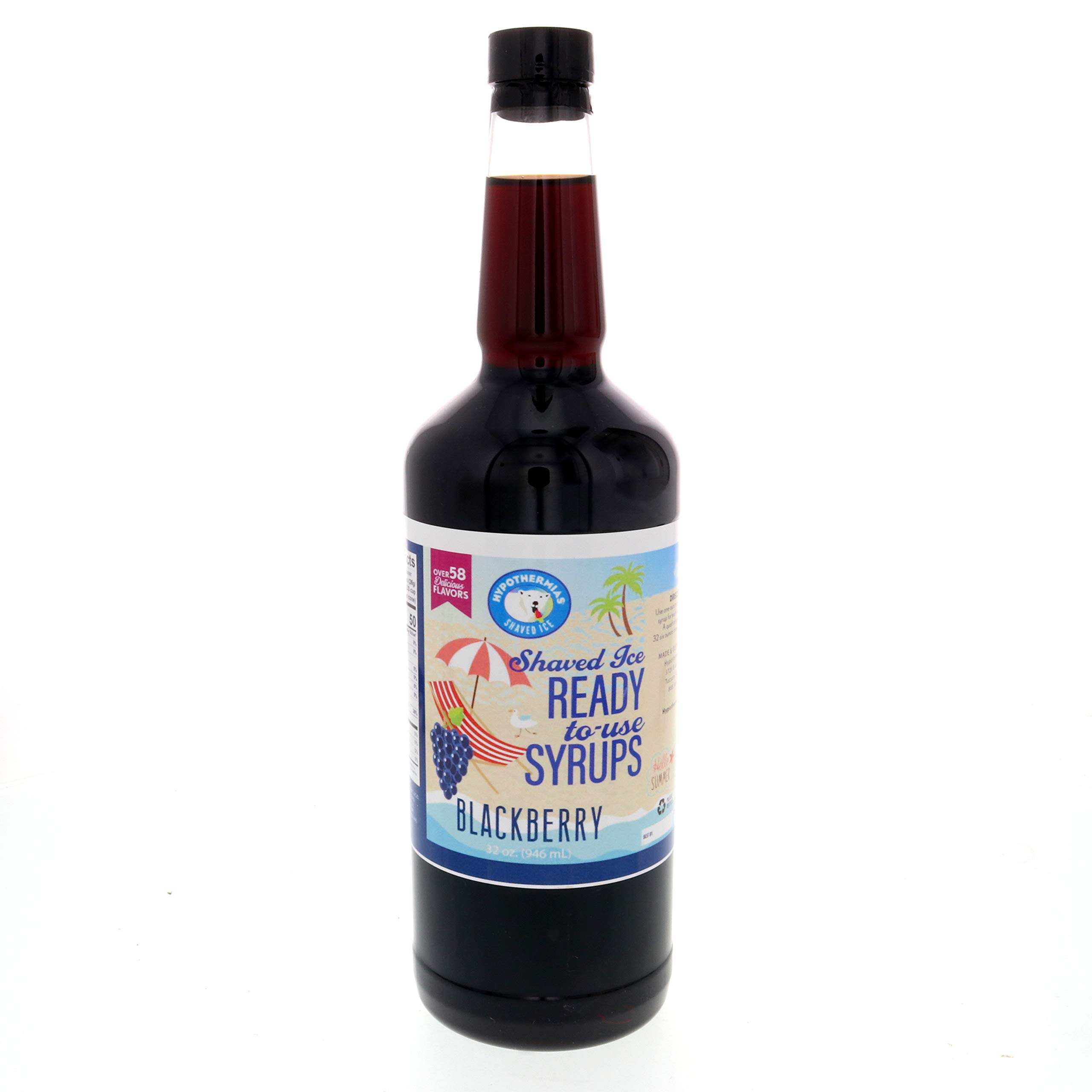 Hypothermias Hawaiian Snow Cone Syrup, Shaved Ice Flavor - Quart (32 Fl. Oz) - Blackberry - Non-GMO 100% Pure Cane Sugar, BPA-Free Plastic Bottle,