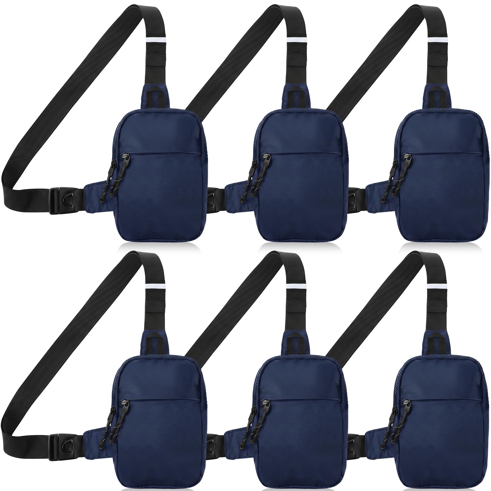 Kajaia 6 Pack Small Crossbody Sling Fanny Packs Bags Bulk Men, Dark Blue