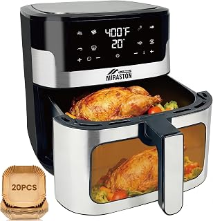 8.5QT Family Size Air Fryer, Square Nonstick Basket, Smart Touchscreen with 8 Presets for Roasting, Reheating, Fast Cooking, 304 Stainless Steel, Dishwasher-Safe Basket