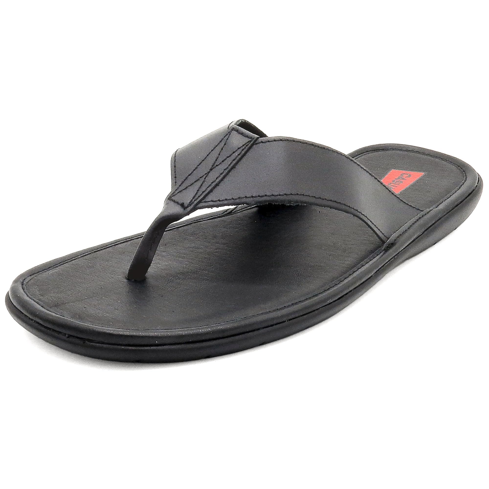 CASUAL Herren Leder Zehentrenner Premium Sommer Flip Flops Sandalen aus Echtleder mit Lederdecksohle