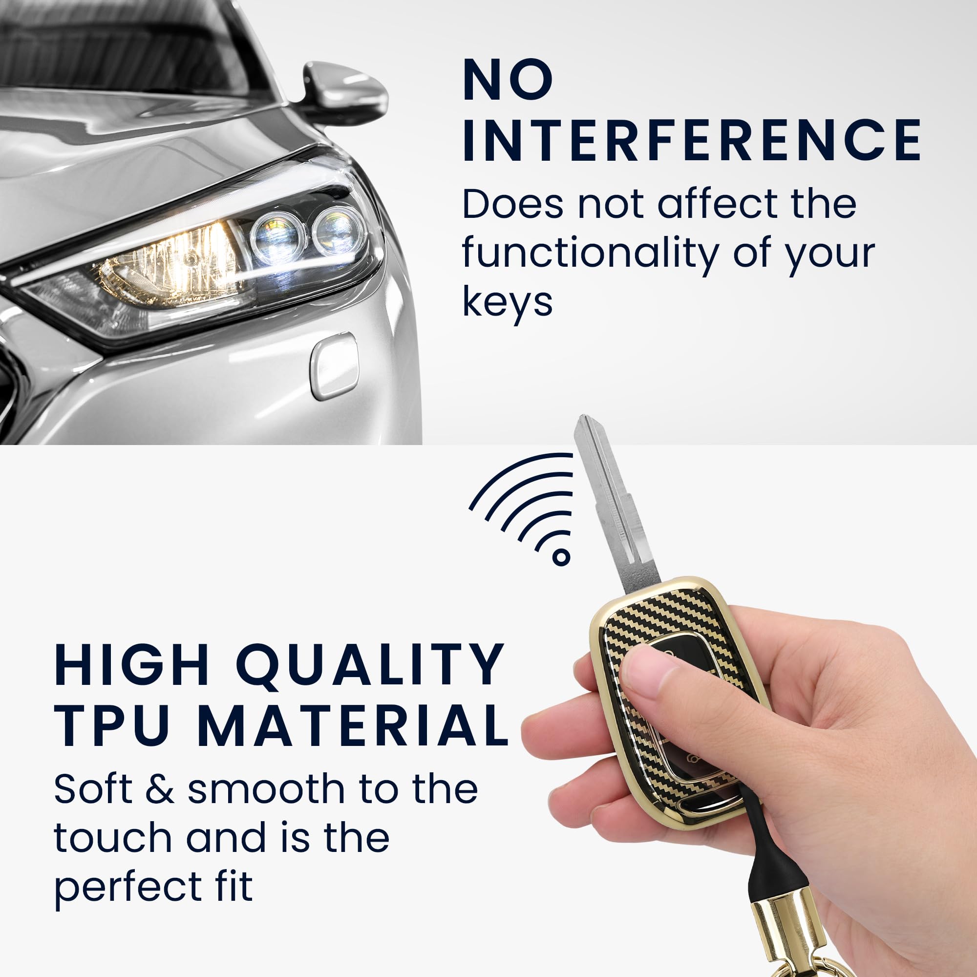 kwmobile Etui na klucze kompatybilne z Renault 3-Tasten Dacia Sandero Stepway 2021 etui na brelok, metaliczne włókno węglowe, złoty/czarny