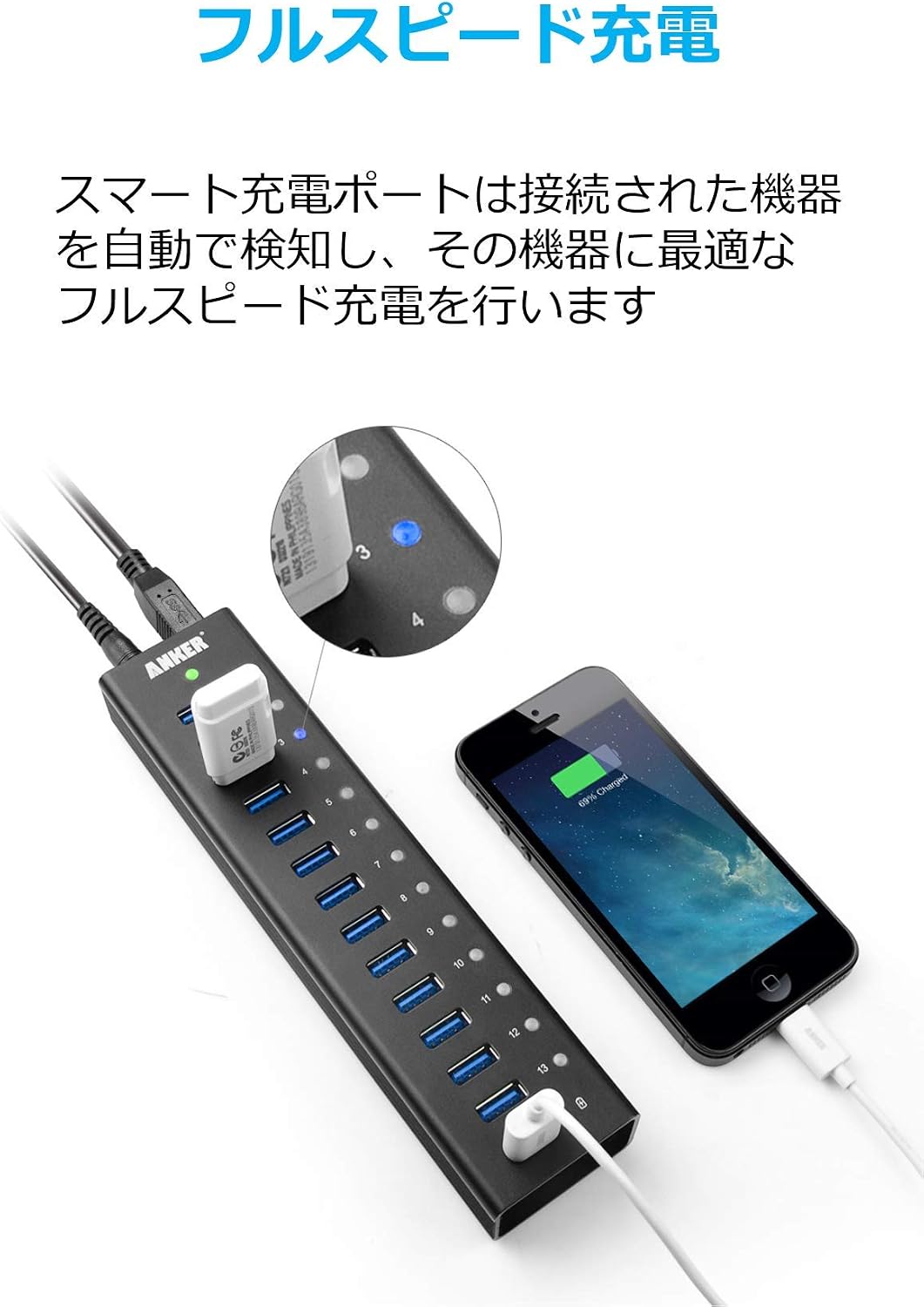 Anker AH232 USB 3.0 13 port +1 smart charging port (5V / 2.1A) aluminum hub USB1.1 / 2.0 compatible