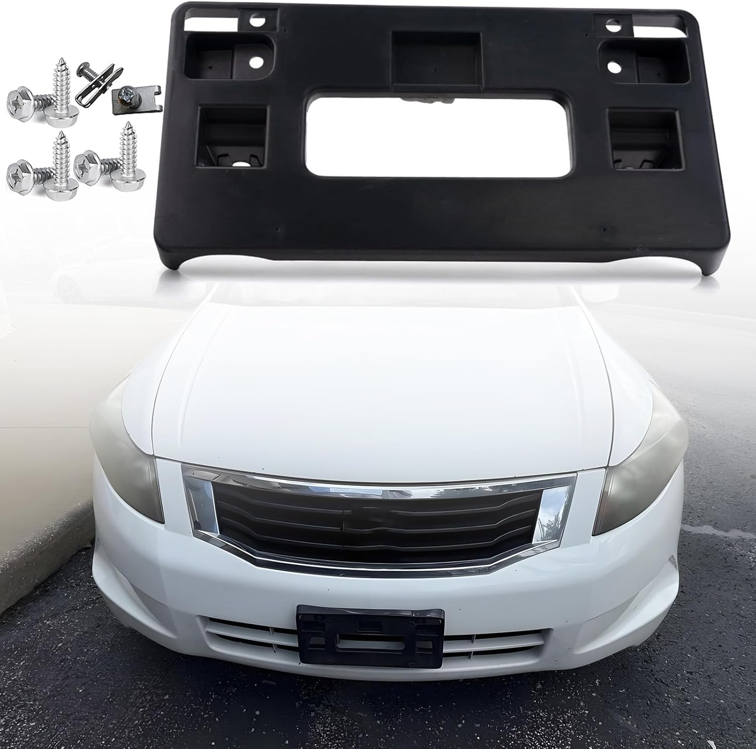 FASTCHE Front Bumper License Tag Plate Frame Bracket Holder Compatible with 2008 2009 2010 2011 2012 Honda Accord Replace # HO1068112 71145TA0A00