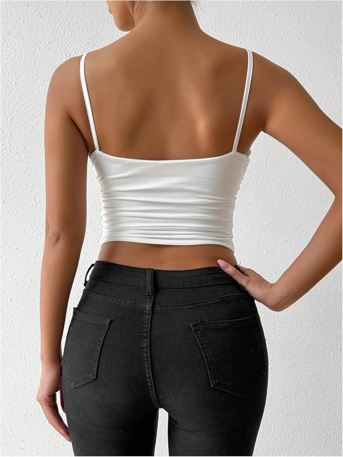 SOLY HUX Women's Wrap V Neck Camisole Tops Spaghetti Strap Ruched Dressy Casual Crop Tops - Image 2