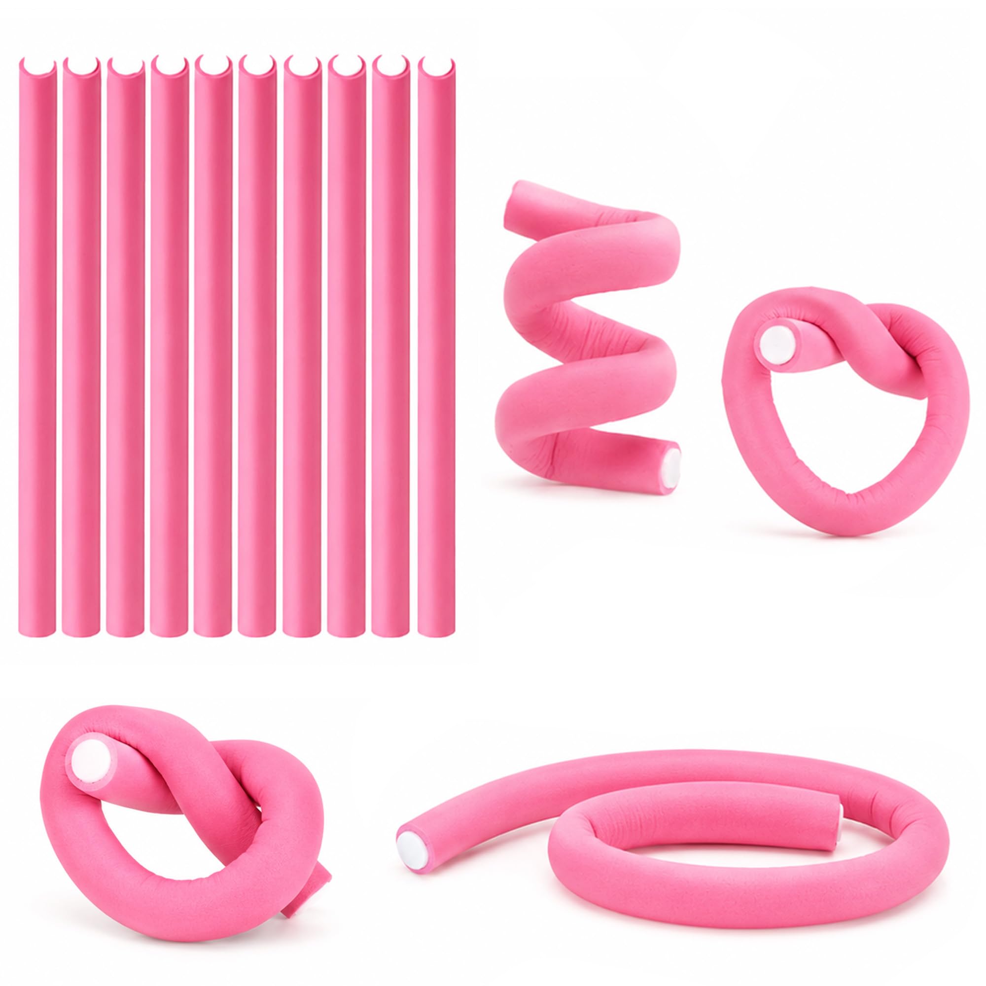 GLUN® Pack of 10 Flexi Soft Hair Curler Roller for Women & Girls Pink Colour, Heatless Curling Sticks, Tools for Waves & Curls Hair Without Heat, Overnight use Curl for Volume & Styling-image-46