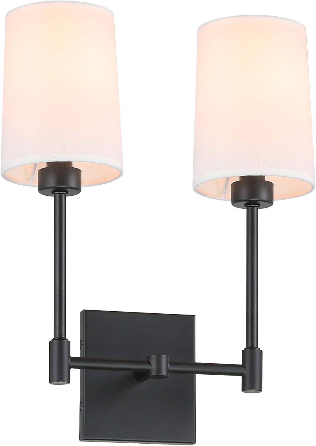 XiNBEi Lighting Wall Lamp, 2 Light Black Bedroom Wall Light with Fabric Shade for Bedside & Living Room XB-W1215-2-MB
