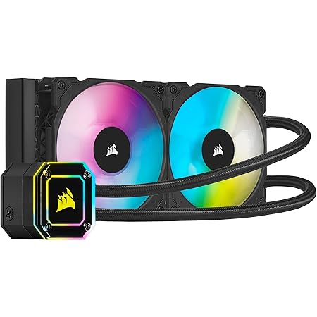 Corsair iCUE H100i ELITE CAPELLIX Liquid CPU Cooler (33 Ultra-Bright CAPELLIX RGB LEDs, Two 120 mm ML RGB Series PWM Fans, 400 to 2,400 RPM, Zero RPM Mode, Corsair iCUE Commander CORE Included) Black
