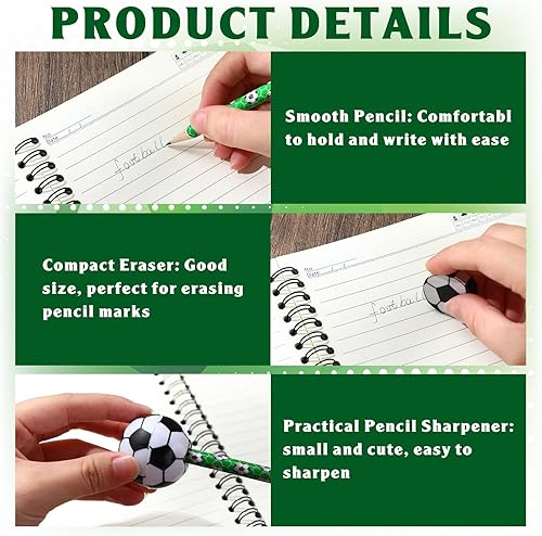 Miniatura 3 de Ireer 150 lápices deportivos para niños, incluyen 50 lápices de baloncesto, fútbol, béisbol, sóftbol, fútbol, 50 borradores de bolas y 50