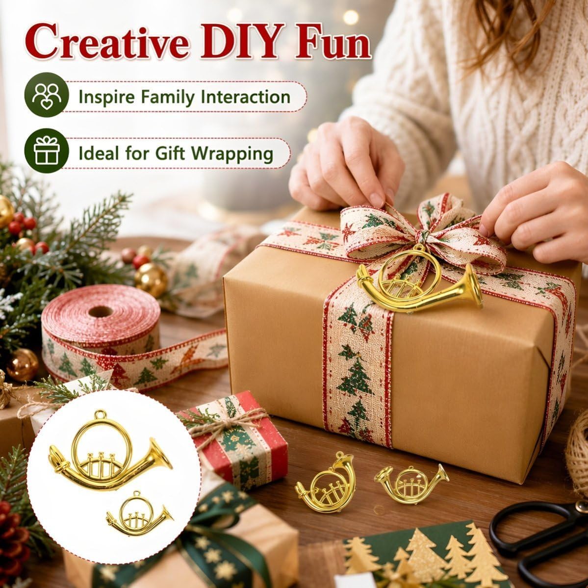 Mini Musical Instrument Christmas Ornaments Plastic, 20pcs Golden image 3