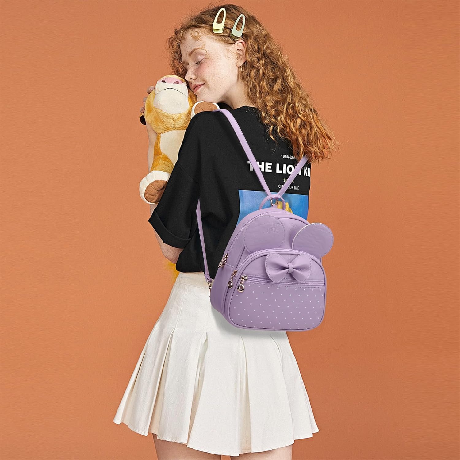 KL928 Girls Mini Backpack Bowknot Polka Dot Cute Daypacks Convertible Shoulder Bag Purse for Women (L.Purple) - Image 6