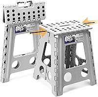 Vista 27 de Delxo Taburete plegable de 9 pulgadas en negro, taburetes plegables para niños, taburete plegable portátil con asa, taburete plegable para cocina